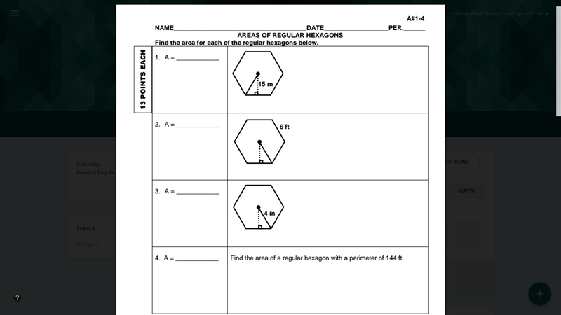 Find the area of the following regular hexagons/polygons-example-2