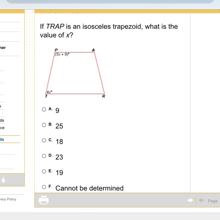 If TRAP is an isosceles trapezoid what is the value of x ?-example-1