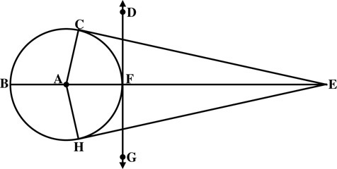 In the following figure, line DG is tangent to point A at F; line EC and line EH are-example-1