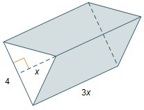 The volume of the triangular prism is 54 cubic units. What is the value of x?-example-1