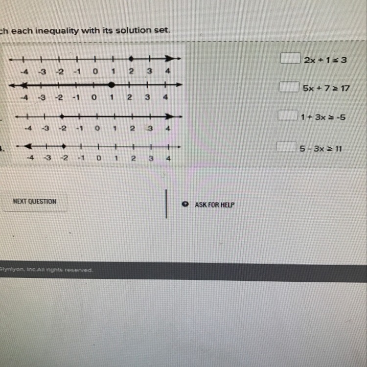 Match each inequality with its solution set-example-1