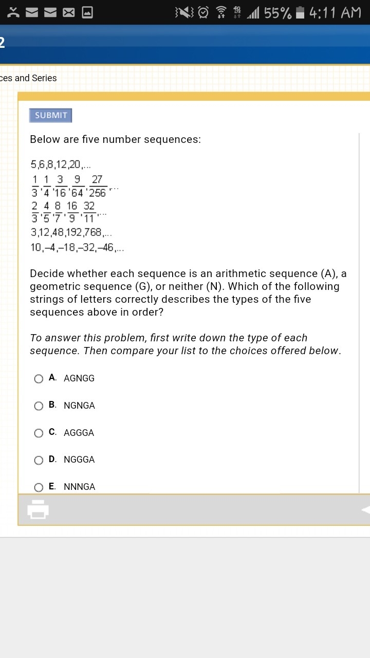 To answer this problem, first write down the type of each sequence. Then compare your-example-1