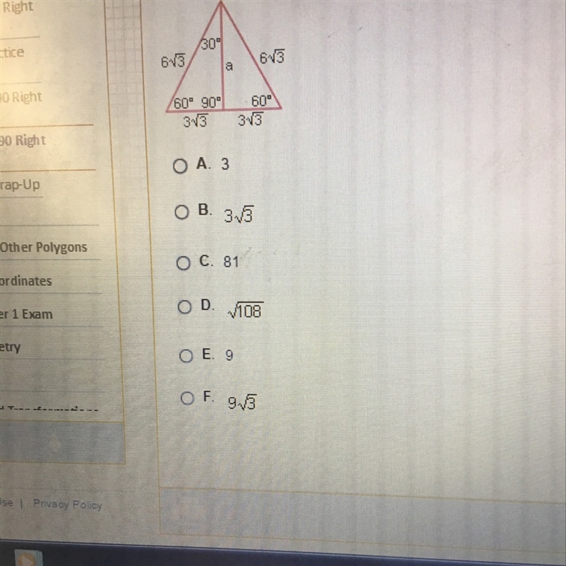 What is the length of the altitude of the equilateral triangle below-example-1