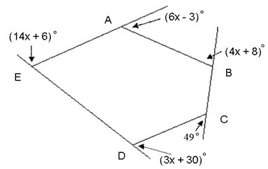 Find the measure of exterior angle A. Show equations and all work that leads to your-example-1