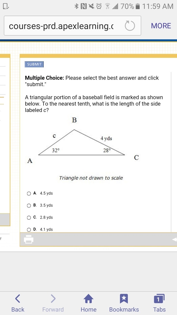 A triangular portion of a baseball field is marked as shown below. To the nearest-example-1