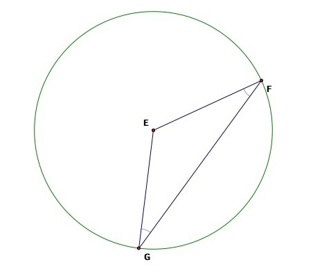 Given that arc GF has a measure of 108°, what is the measure of ∠ E?-example-1