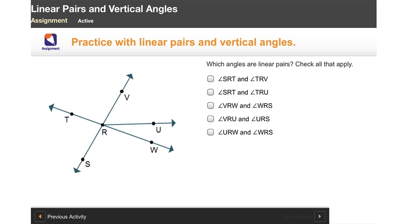 Which angles are linear pairs ?-example-1