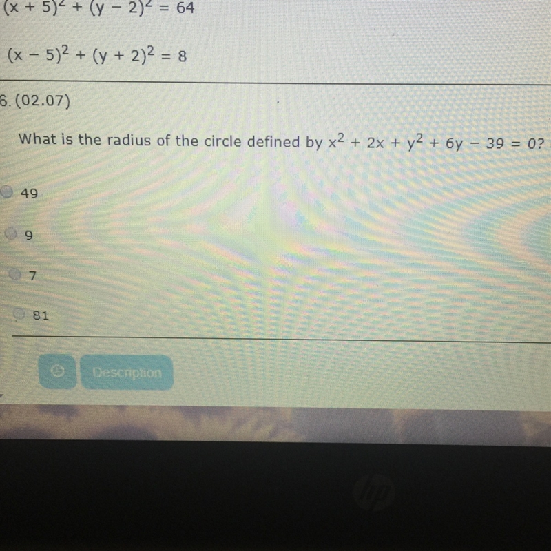 What is the radius of the circle defined by x^2+2x+y^2+6y-39=0?-example-1