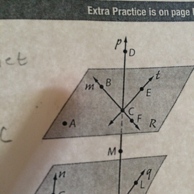 Name a point that is not coplanar with points A, B, and C.-example-1