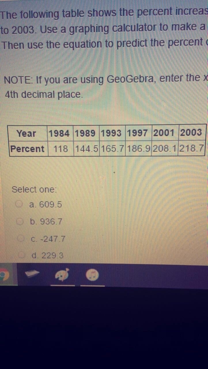 Help pleaseee!!!The following table shows the percent increase of donations made on-example-1