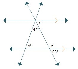 Which statements about the diagram are true? Check all that apply. x = 63 y = 47 z-example-1