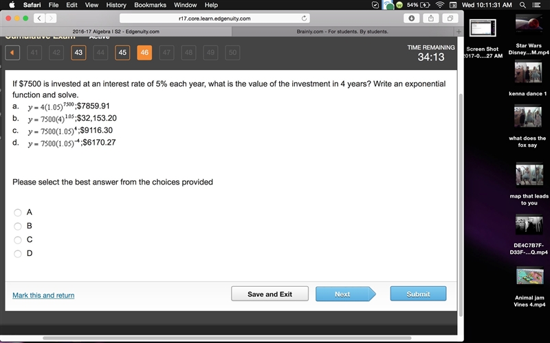 If $7500 is invested at an interest rate of 5% each year, what is the value of the-example-1