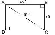 ABCD is a rectangle. What is the value of x? rectangle with length 45 feet, width-example-1