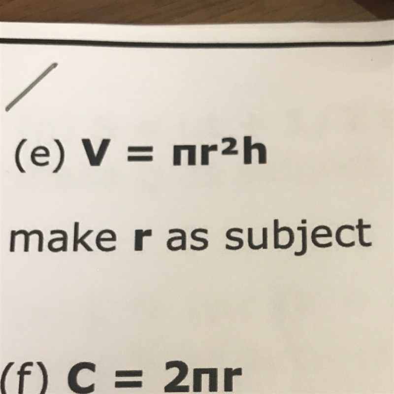 Make r as a subject - v=nr2h-example-1