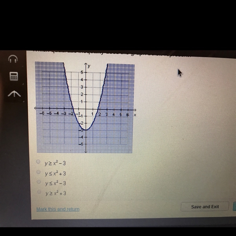 What quadratic inequality does the graph below represent?-example-1