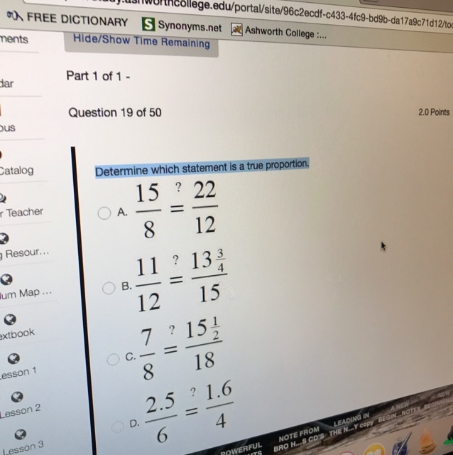 Determine which proportion is a true statement-example-1