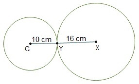 Point G is the center of the small circle. Point X is the center of the large circle-example-1