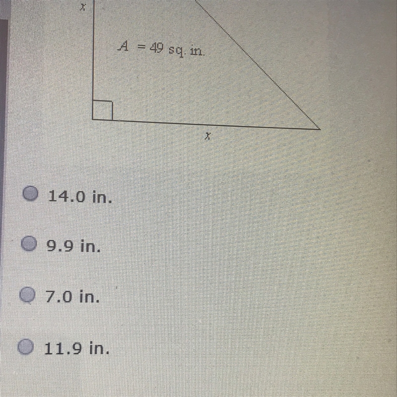 Find the value of x. If necessary, round to the nearest tenth A= 49 sq. In-example-1