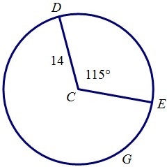 C is the center of the circle. Find the length of arc DGE.-example-1