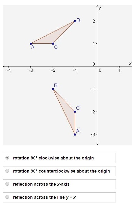 What single transformation maps ∆ABC onto ∆A'B'C'?-example-1