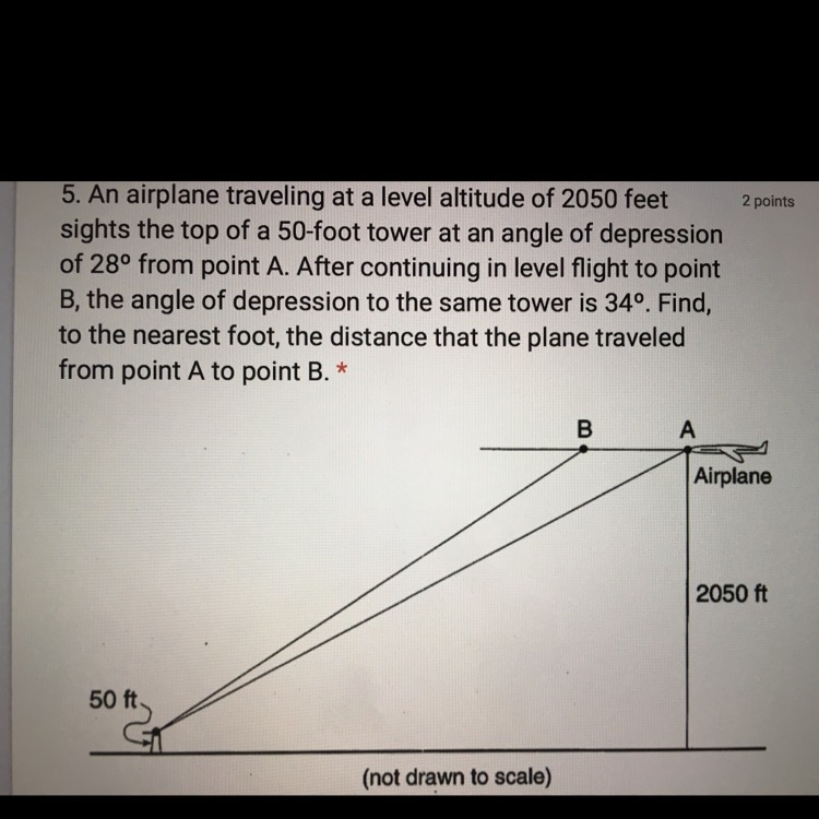 Find, to the nearest foot, the distance that the plane traveled from point A to point-example-1