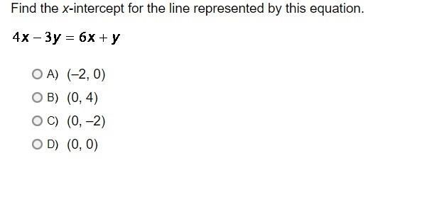 Find the x-intercept for the line represented by this equation.-example-1