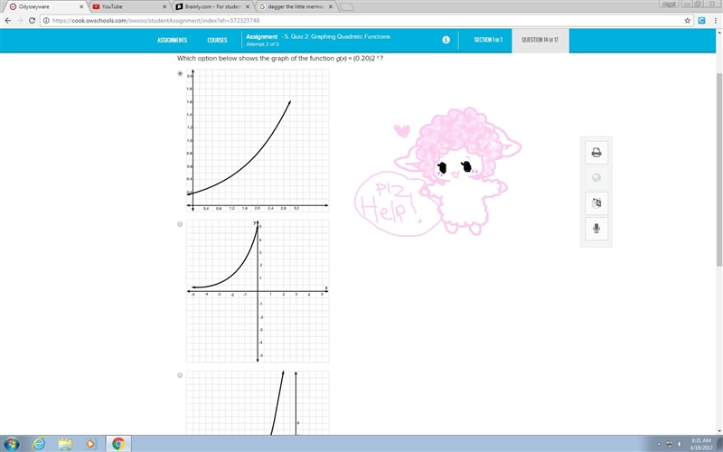 Which option below shows the graph of the function g(x) = (0.20)2 x ?-example-1