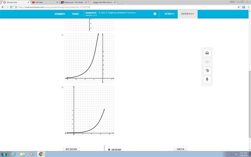 Which option below shows the graph of the function g(x) = (0.20)2 x ?-example-2