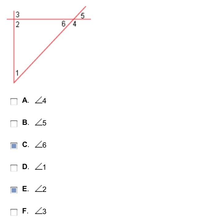 Which of the following are exterior angles? Check all that apply.-example-1