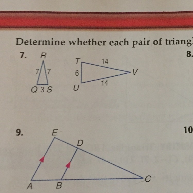 Determine whether each pair of triangles is similar-example-1