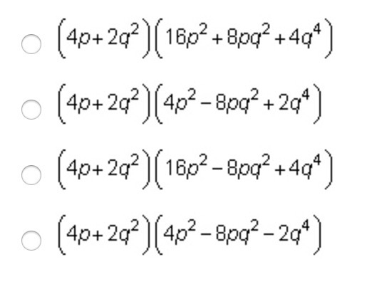 A cube with side length 4p is stacked on another cube with side length 2q^2. What-example-1