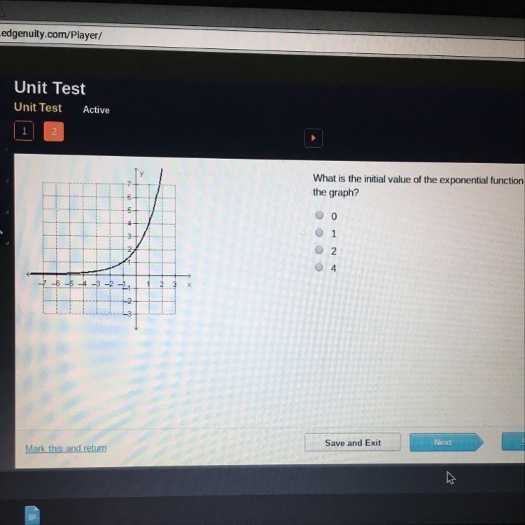 What is the initial value of the exponential function shown on the graph-example-1