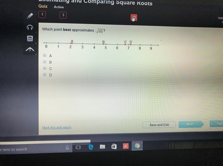 Which point best approximates square root of 45-example-1