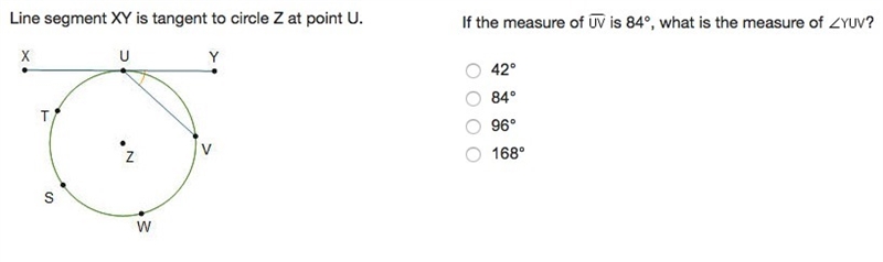 PLEASE ANSWER ASAP If the measure of UV is 84°, what is the measure of YUV? (SEE PICTURE-example-1