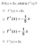 If f(x) = 5x, what is f–1(x)?-example-1