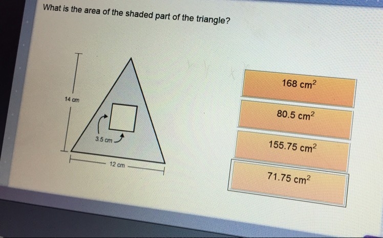 What is the area of the shaded part of the triangle ?-example-1