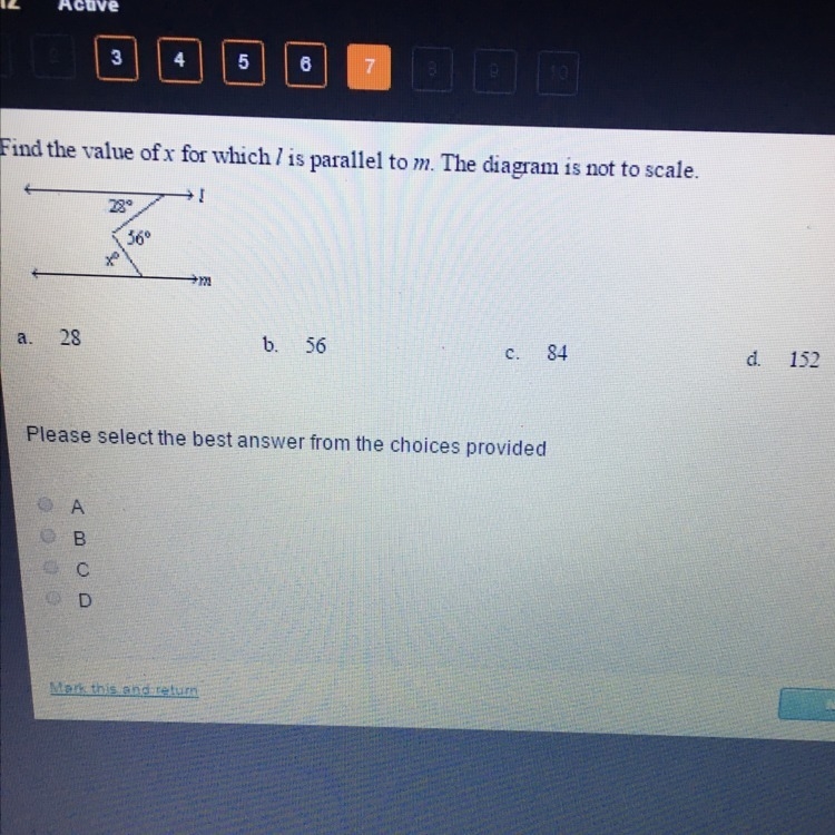 Find the value of x for which l is parallel to m-example-1