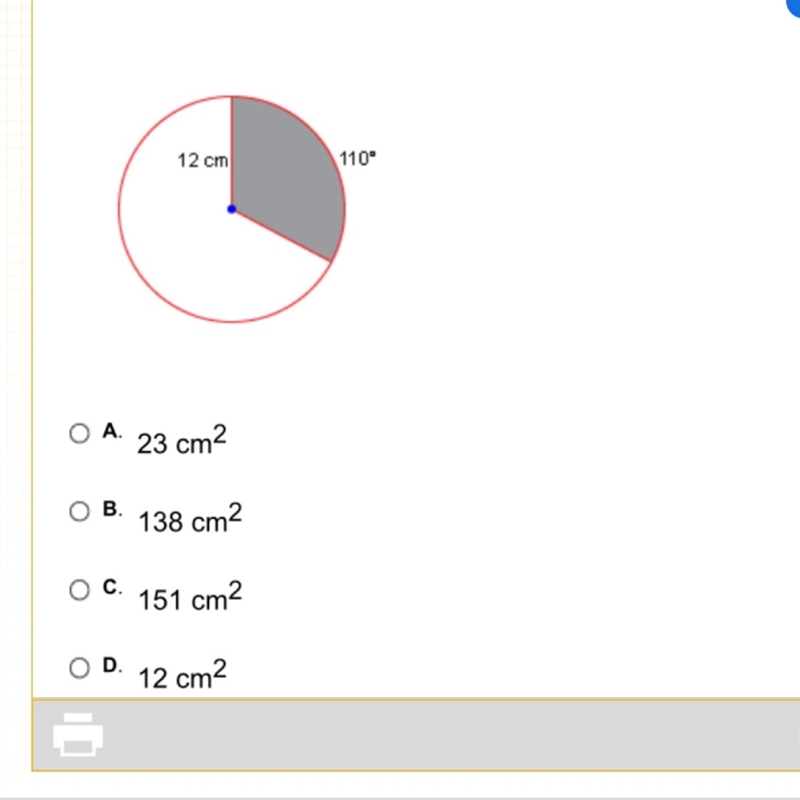 To the nearest square centimeter, what is the area of the shaded sector in the circle-example-1