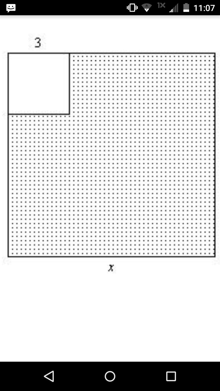 Suppose you cut a small square from a square of fabric as shown in the diagram. Write-example-1