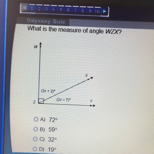 What is the measure of angle WZX?-example-1