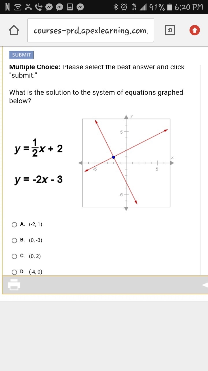 The two lines graphed below are not parallel. How many solutions are there to the-example-1