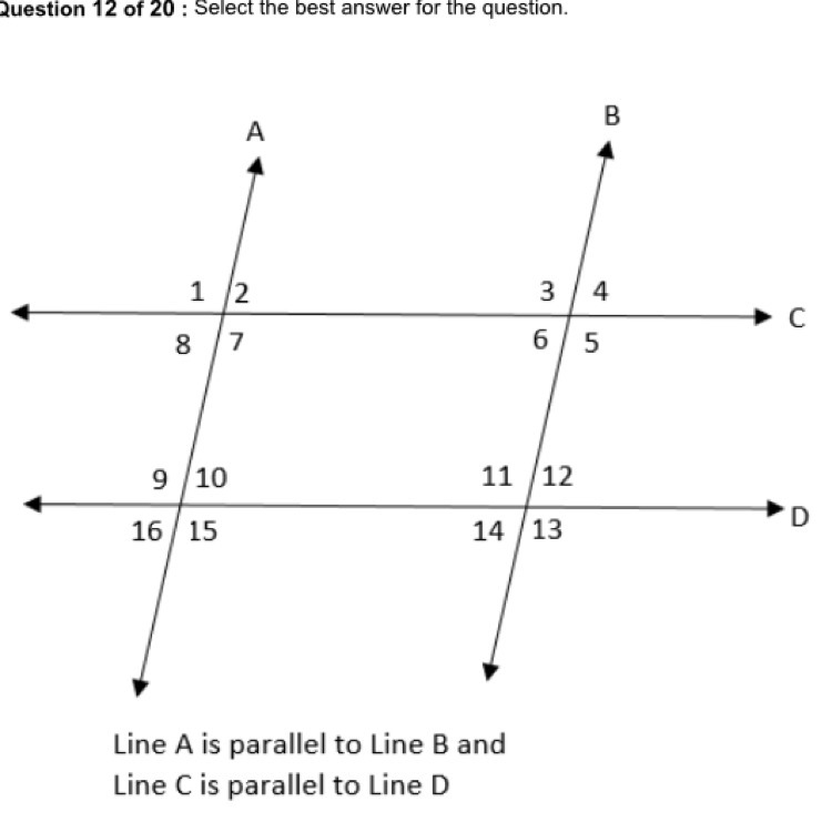 Using the diagram, what can be said about angles 7 and 12? A. They're congruent. B-example-1