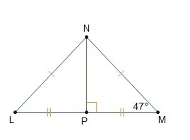 Angle M has a measure of 47°. What is the measure of angle PNL? 43° 47° 86° 94°-example-1