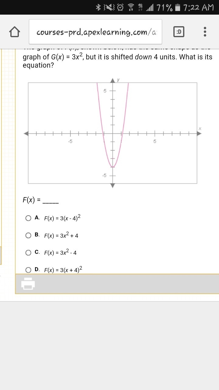 The graph of F(x), shown below, has the same shape as the graph of G(x) = 3x2, but-example-1