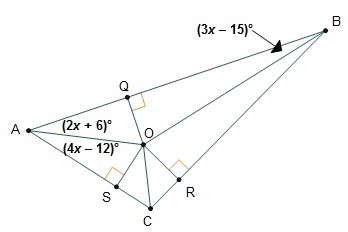 Point O is the incenter of ΔABC. What is mQBO? mQBO is ___ degrees.-example-1