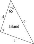 The picture shows a triangular island: Which expression shows the value of e?-example-1