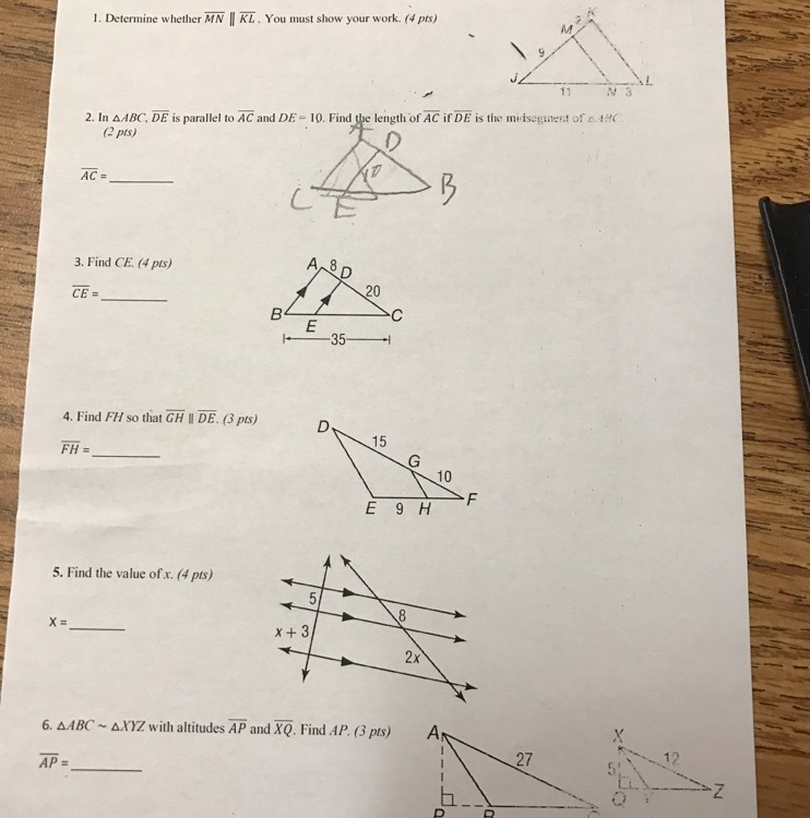 Answer to number 1. Determine whether MN ll KL.-example-1