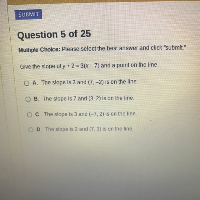 What's the slope and the point on the line?-example-1