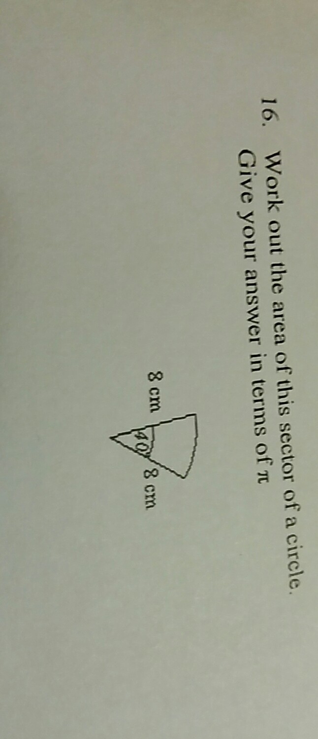 work out the area of a sector of a circle. give your answer in terms of π, can u plz-example-1