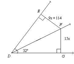 DF bisects ∠EDG Find the value of x. The diagram is not to scale. a. 285 b. 4/19 c-example-1